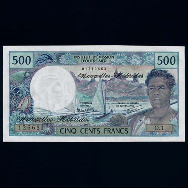 NEW HEBRIDES-긮-P19c-DUGOUT CANOE(ƿ ī)-500 FRANCS-1979