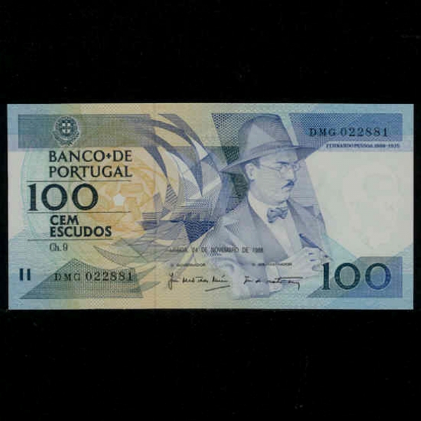 PORTUGAL-포르투갈-P179f-FERNANDO ANTONIO NOGUEIRA PESSOA(페르난도 페소아-시인)-100 ESCUDOS-1988년 