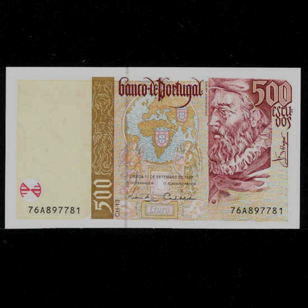 PORTUGAL-포르투갈-P187b-JOAO DE BARROS(주앙 데 바로스-역사가)-500 ESCUDOS-1997년