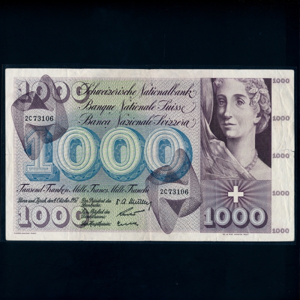 SWITZERLAND--P52b-1,000 FRANKEN-캯 ջ-1957