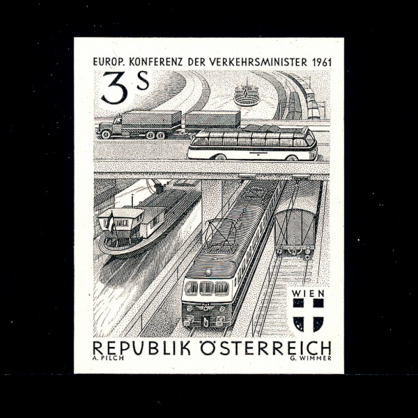 AUSTRIA(오스트리아)-IMPERF(무공)-#661-3s-TRANSPORTATION BY ROAD,RAIL AND WATERWAY(교통수단)-1961.5.29일