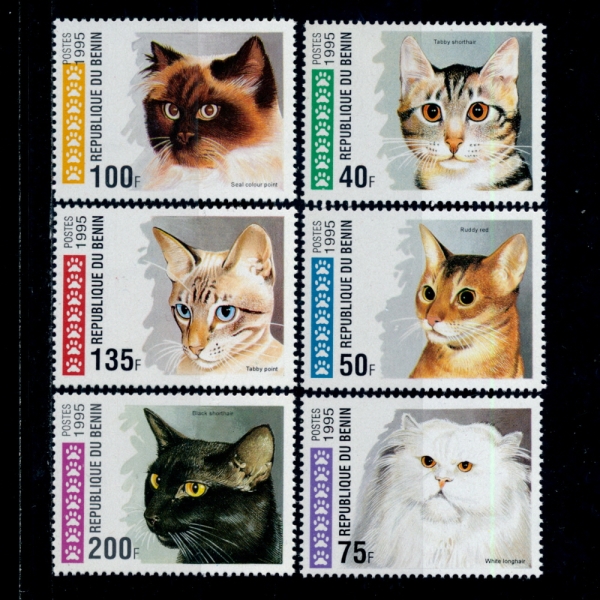 BENIN(베냉)-#761~6(6종)-DOMESTICATED CATS(길들여진 고양이)-1995.7.30일