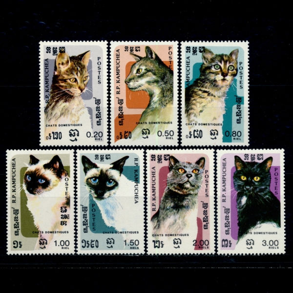 CAMBODIA(캄보디아)-#589~95(7종)-CATS(고양이)-1985.5.16일