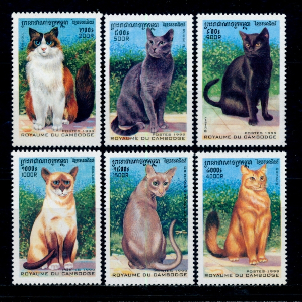 CAMBODIA(캄보디아)-#1818~23(6종)-CATS(고양이)-1999.3.30일