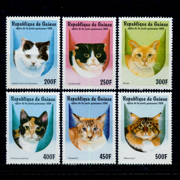 GUINEA(기니)-#1431~6(6종)-DOMESTIC CATS(국내 고양이)-1998년