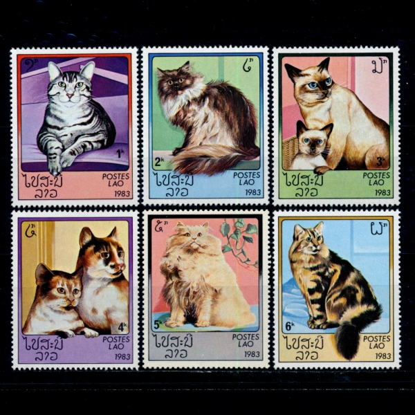 LAOS(라오스)-#493~8(6종)-DOMESTIC CATS(국내 고양이)-1983.11.9일