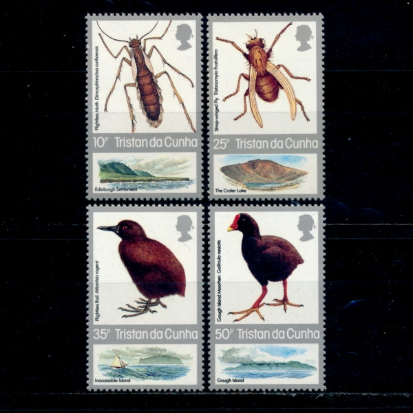 TRISTAN DA CUNHA(트리스탄 다 쿤하)-#404~7(4종)-INDIGENOUS FLIGHTLESS SPECIES AND HABITATS(날지 못하는 새,서식지)-1987.1.23일