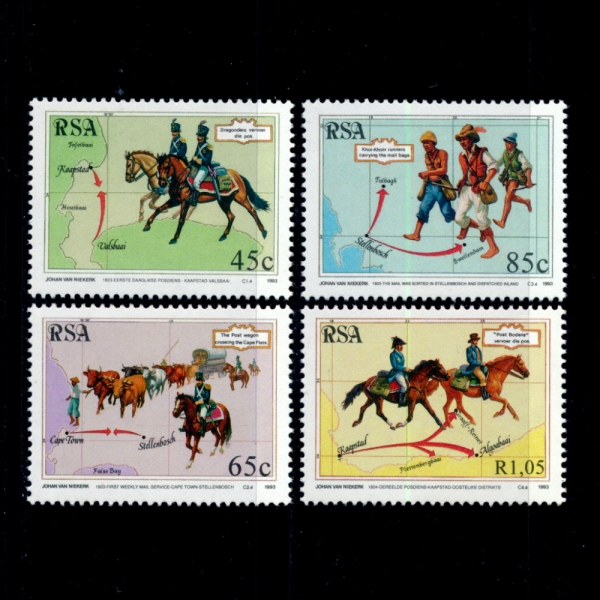 SOUTH AFRICA(īȭ)-#868~71(4)-FIRST POSTAL SERVICES IN SOUTH AFRICA, 190TH ANNIV.(ī ȭ   190ֳ)-1993.10.8