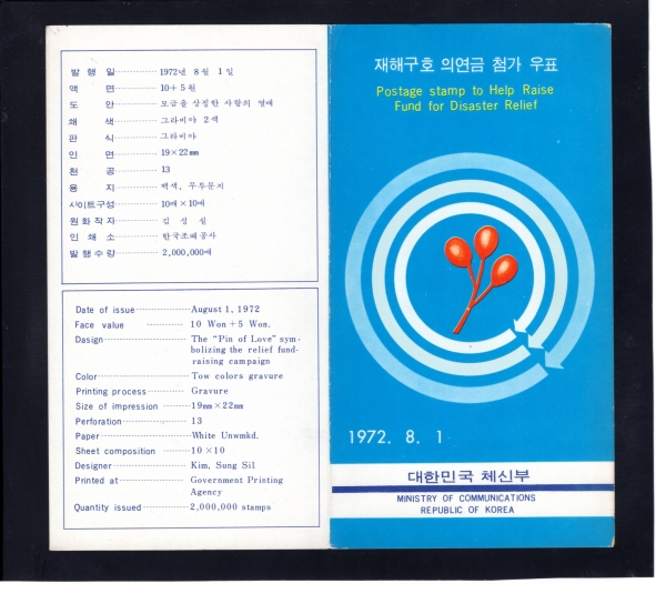제3차 재해 구호모금-우표발행 안내카드-1972.8.1일