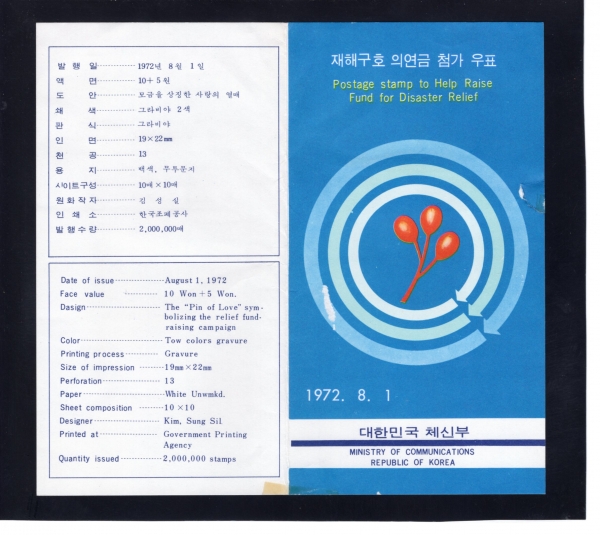 제3차 재해 구호모금-우표발행 안내카드-1972.8.1일